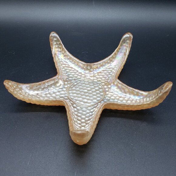 Gold Pearl Iridescent Reverse Painted Art Glass Starfish Candle Holder or Dish - Picture 3 of 8